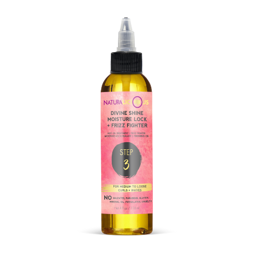 Step 3: Divine Shine Moisture Lock & Frizz Fighter (For Loose Curls)